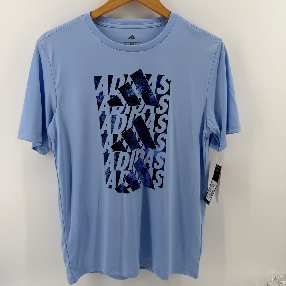 Adidas SS Poly Woodland Camo Stack Tee Light Blue XL Regular Fit Athletic TShirt